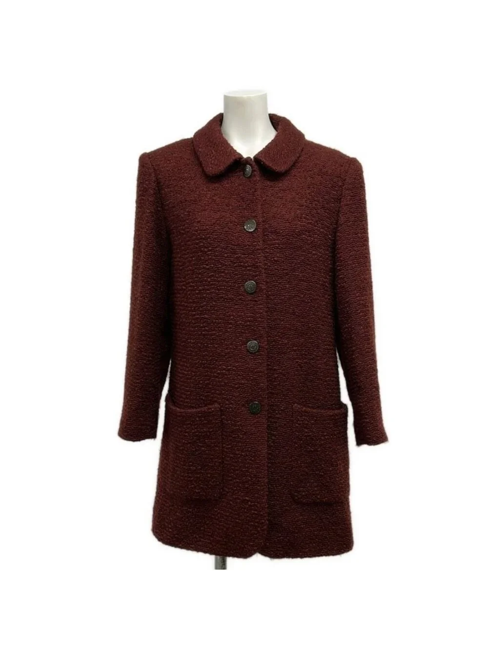 Chanel Coat 36 S Dark Brown Long Sleeve Winter Wool